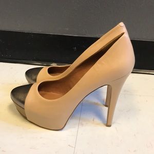 Bcbg nude and bronze heels